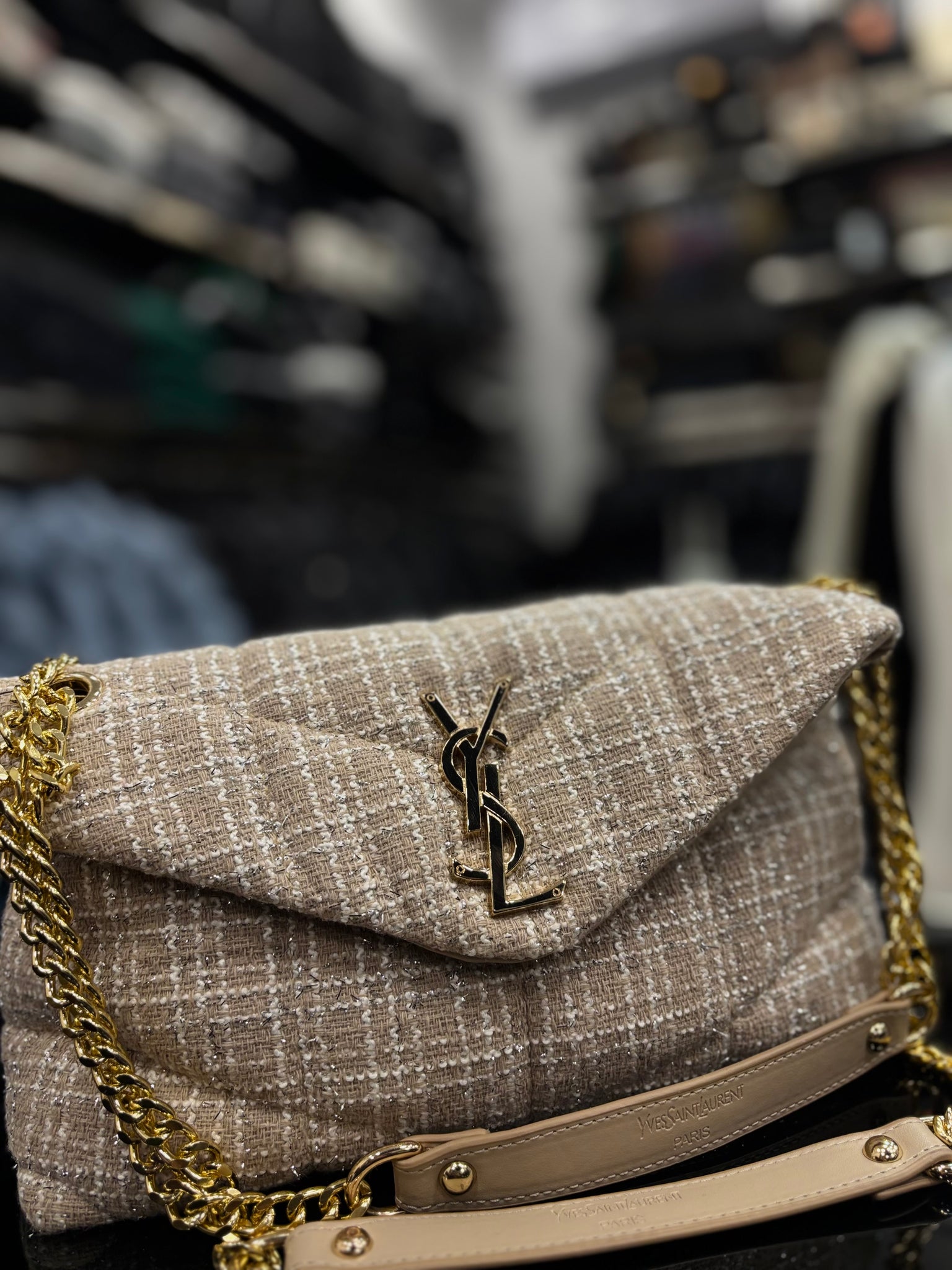 Saint Laurent Loulou shoulder beige bag