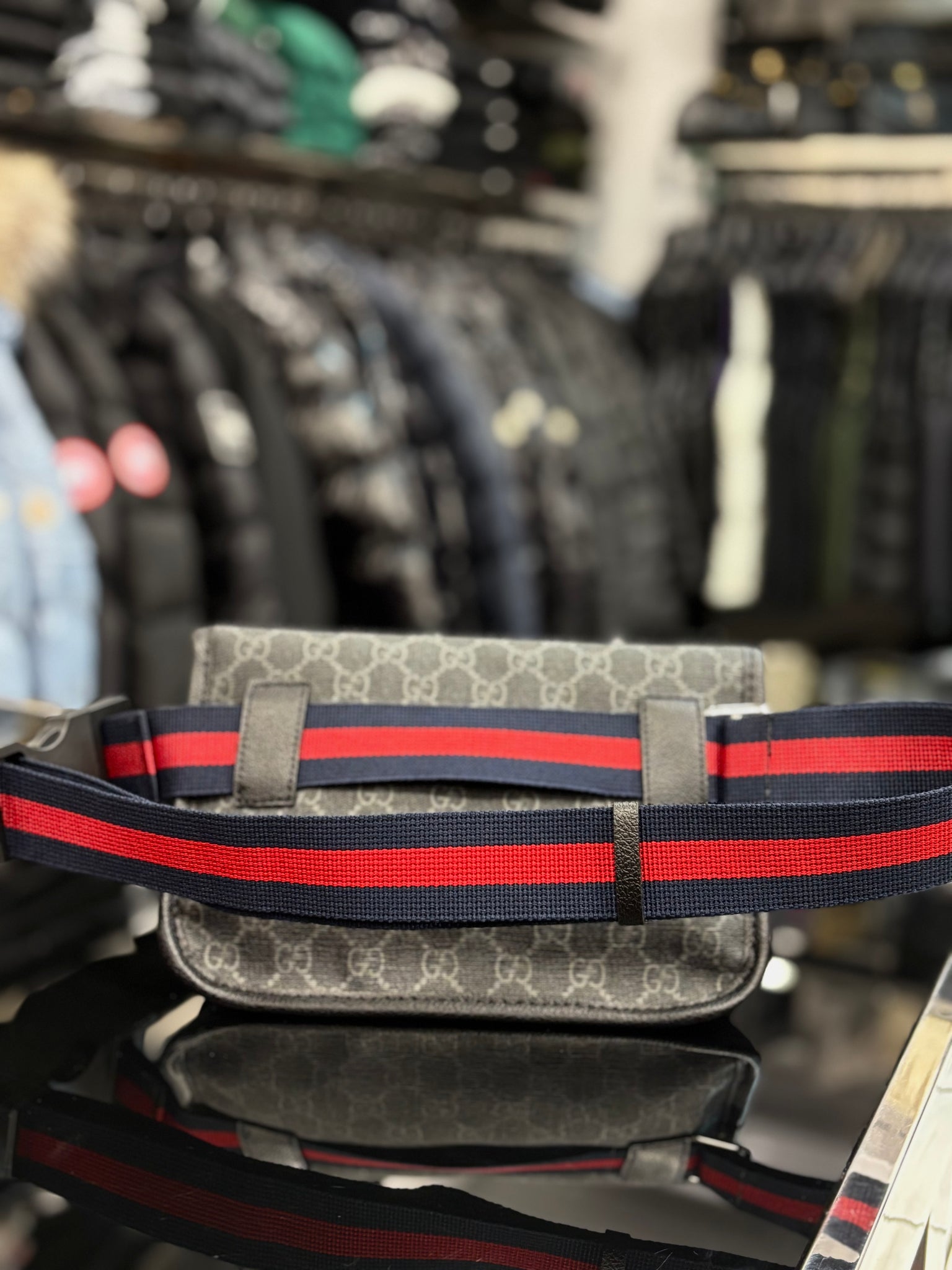 Gucci Ophidia GG Monogram black bag μέσης/χιαστί