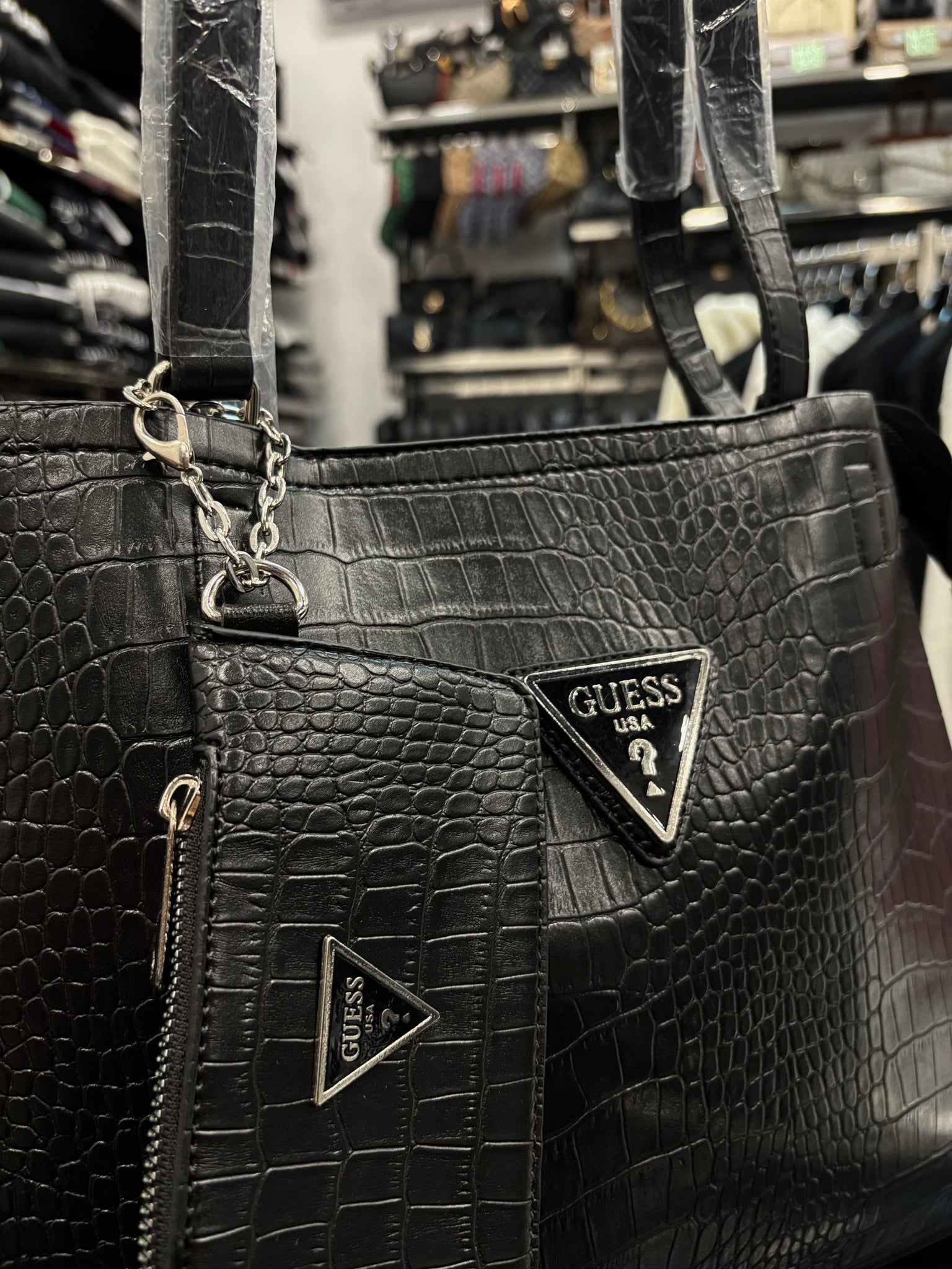 Guess Crocodile Detail shoulder black bag