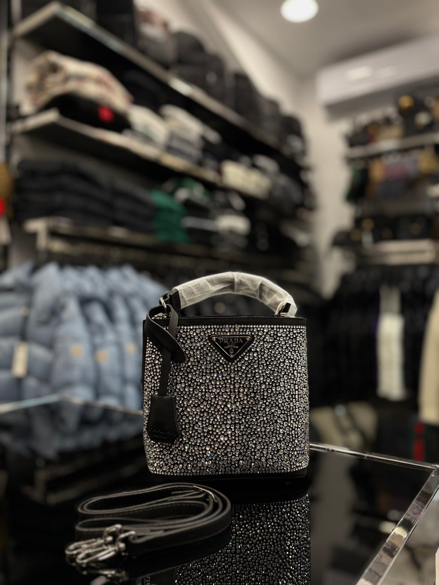 Prada Re-Edition 2005 with crystals black bag