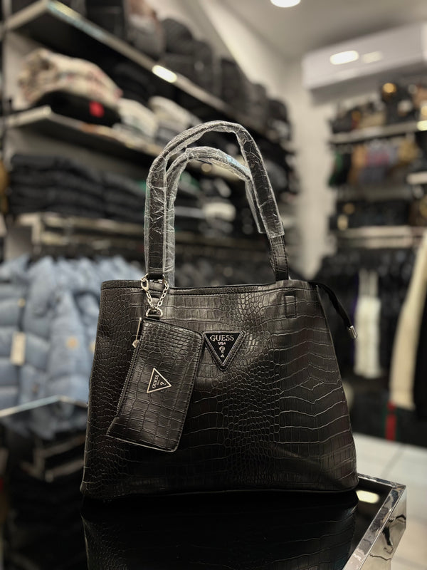 Guess Crocodile Detail shoulder black bag
